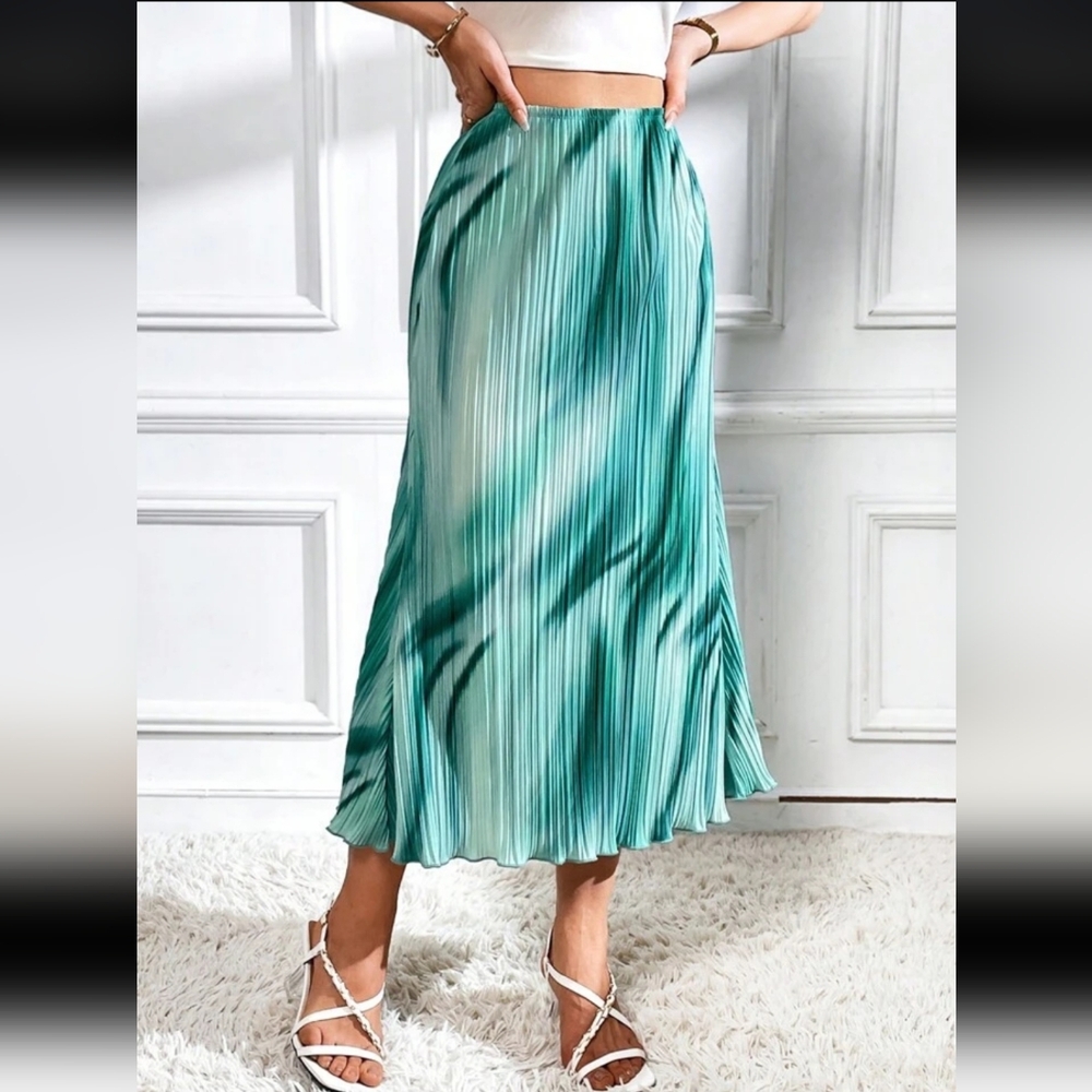 Shein Lettuce Trim Skirt | Blue Tie Dye | Size L